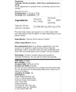 Swanson - Calcium Citrate Powder 227 grams