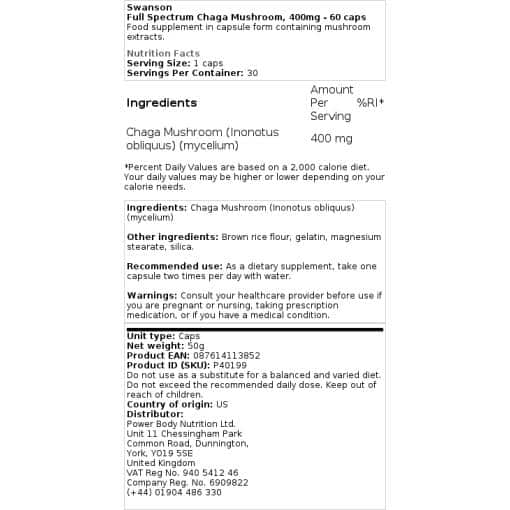 Swanson - Full Spectrum Chaga Mushroom