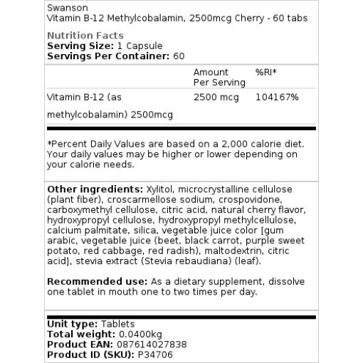2500mcg Cherry - 60 tabs