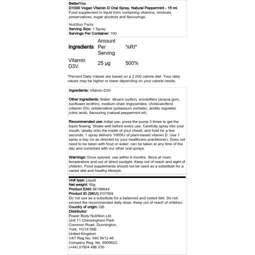 BetterYou - D1000 Vegan Vitamin D Oral Spray