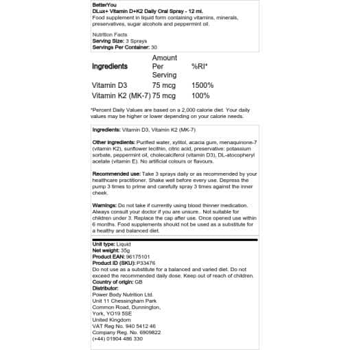 BetterYou - DLux+ Vitamin D+K2 Καθημερινό στοματικό σπρέι - 12 ml.