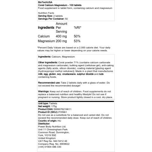 BioTechUSA - Ασβέστιο-Μαγνήσιο Κοραλλιών - 100 δισκία