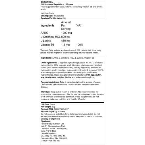 BioTechUSA - Ρυθμιστής ορμονών GH - 120 κάψουλες
