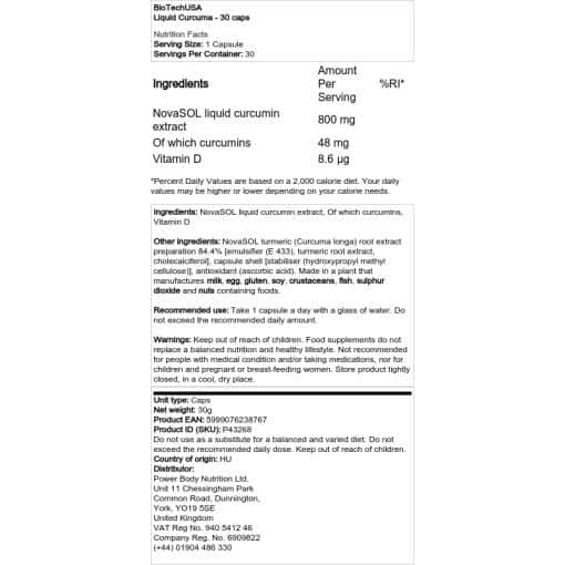 BioTechUSA - Υγρό Curcuma - 30 κάψουλες