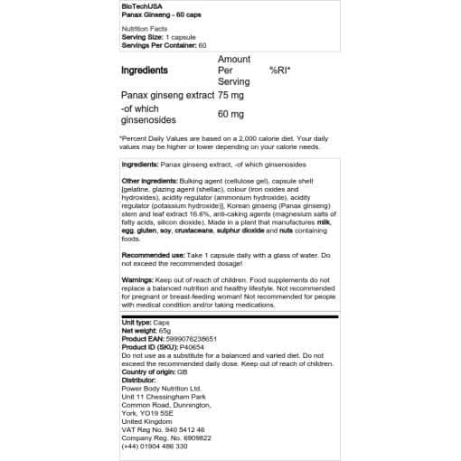BioTechUSA - Panax Ginseng - 60 κάψουλες