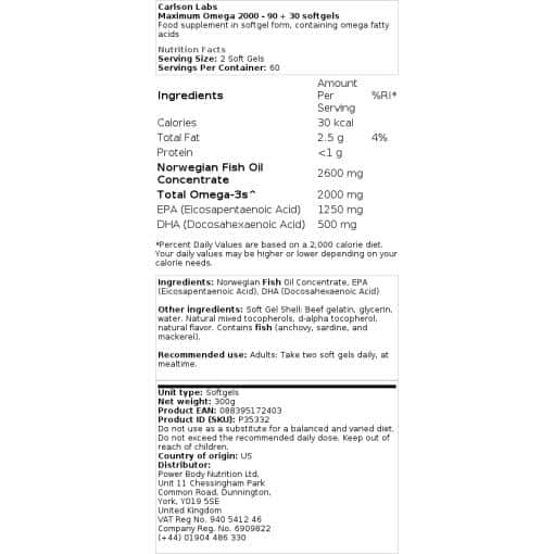 Carlson Labs - Maximum Omega 2000 - 90 + 30 softgels