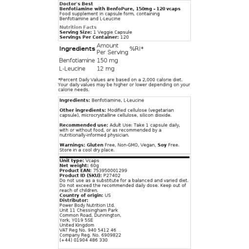 Doctor's Best - Benfotiamine με BenfoPure