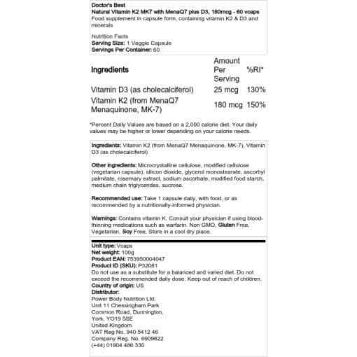 Doctor's Best - Φυσική βιταμίνη K2 MK7 με MenaQ7 συν D3