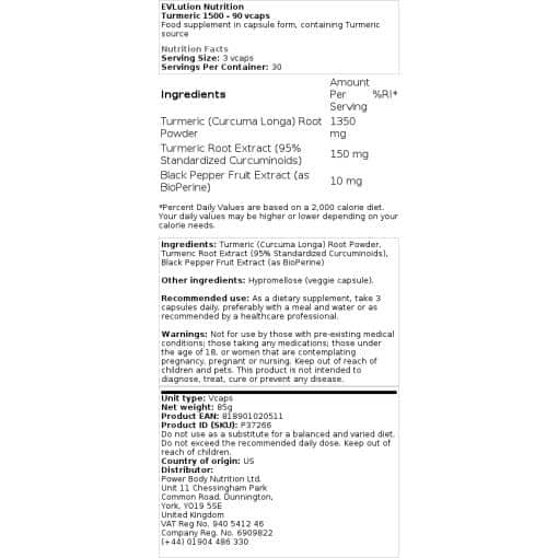 EVLution Nutrition - Turmeric 1500 - 90 vcaps