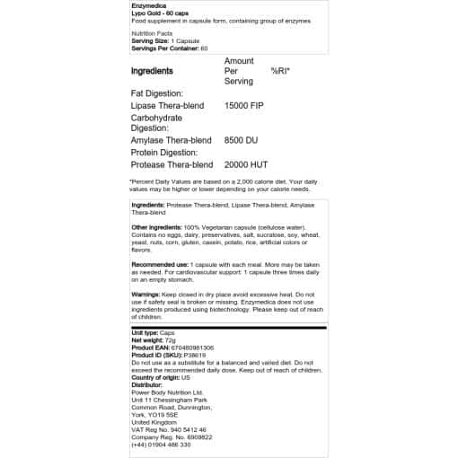 Enzymedica - Lypo Gold - 60 κάψουλες