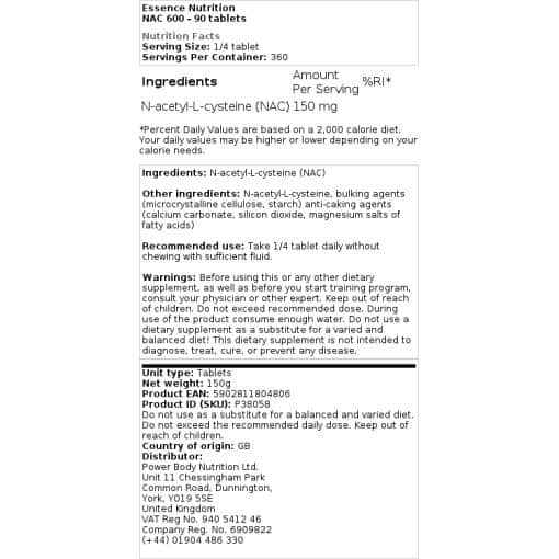 Essence Nutrition - NAC 600 - 90 δισκία