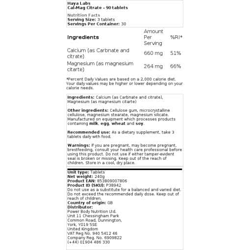 Haya Labs - Cal-Mag Citrate - 90 δισκία