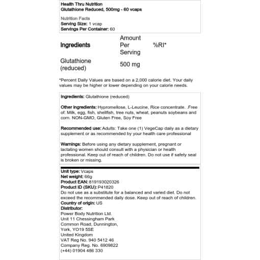 Health Thru Nutrition - Γλουταθειόνη μειωμένη