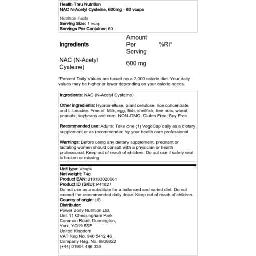 Health Thru Nutrition - NAC N-Acetyl Cysteine