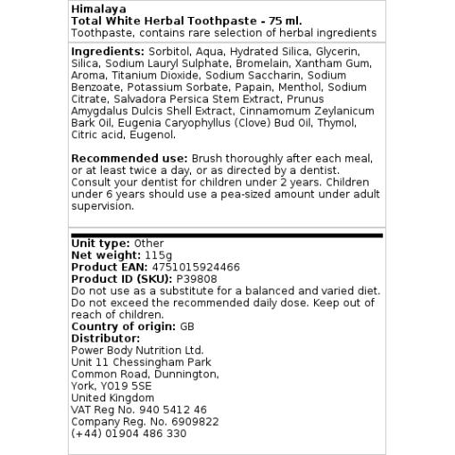 Himalaya - Total White Herbal Toothpaste - 75 ml.