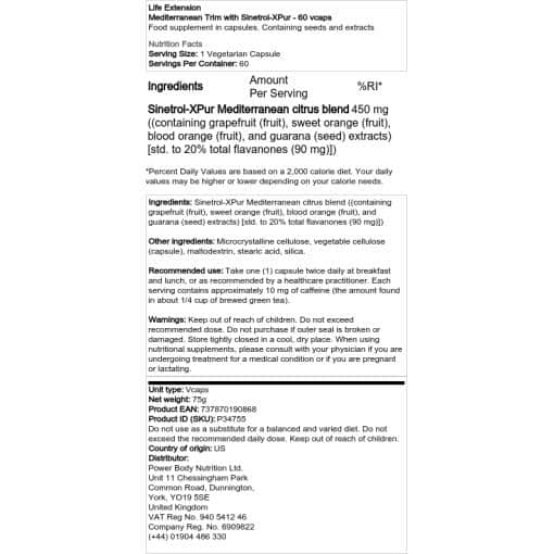 Life Extension - Mediterranean Trim με Sinetrol-XPur - 60 vcaps