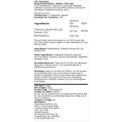 Life Extension - Mega Benfotiamine