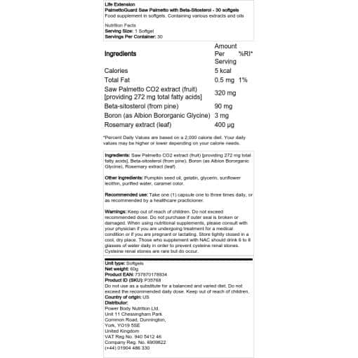 Life Extension - PalmettoGuard Saw Palmetto με β-σιτοστερόλη - 30 softgels