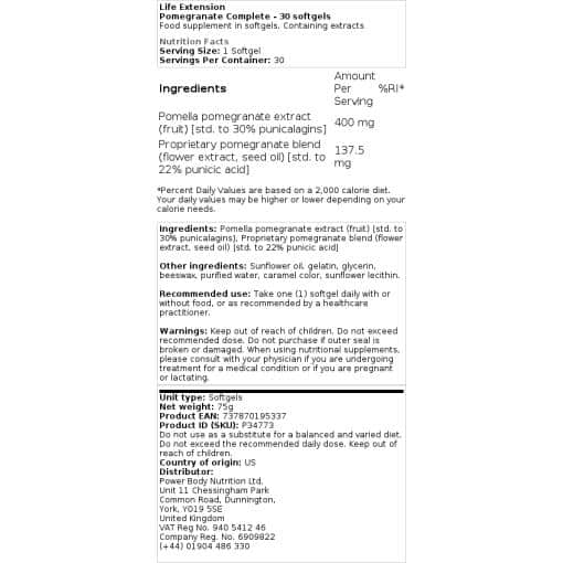 Life Extension - Pomegranate Complete - 30 softgels