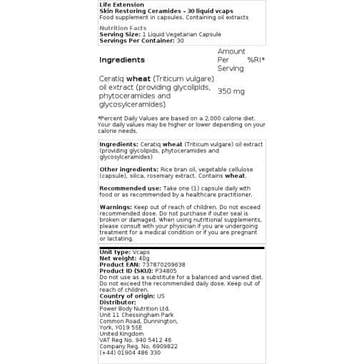 Life Extension - Ceramides για την αποκατάσταση του δέρματος - 30 υγρές κάψουλες