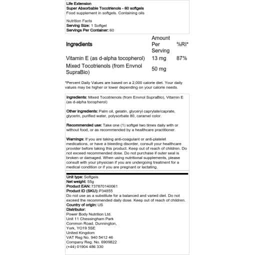 Life Extension - Super Absorbable Tocotrienols - 60 softgels