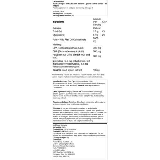 Life Extension - Super Omega-3 EPA/DHA με λιγνάνια σησαμιού & εκχύλισμα ελιάς
