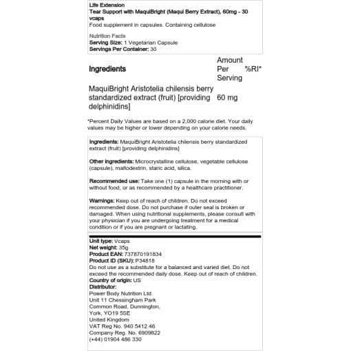 Life Extension - Υποστήριξη δακρύων με MaquiBright (εκχύλισμα μούρων Maqui)