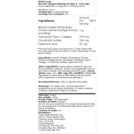NOW Foods - BioCell Collagen Hydrolyzed Type II - 120 vcaps
