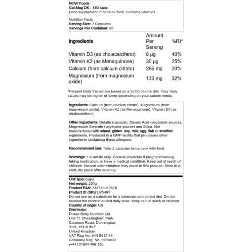 NOW Foods - Cal-Mag DK - 180 κάψουλες