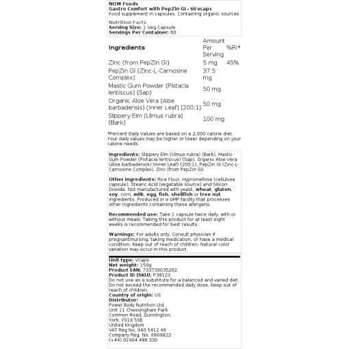 NOW Foods - Gastro Comfort με PepZin GI - 60 vcaps