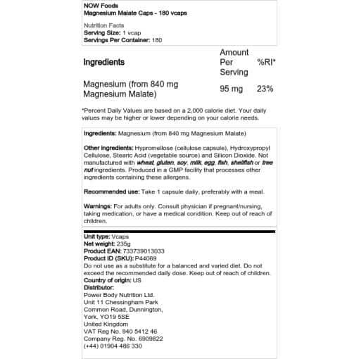 NOW Foods - Magnesium Malate Caps - 180 vcaps