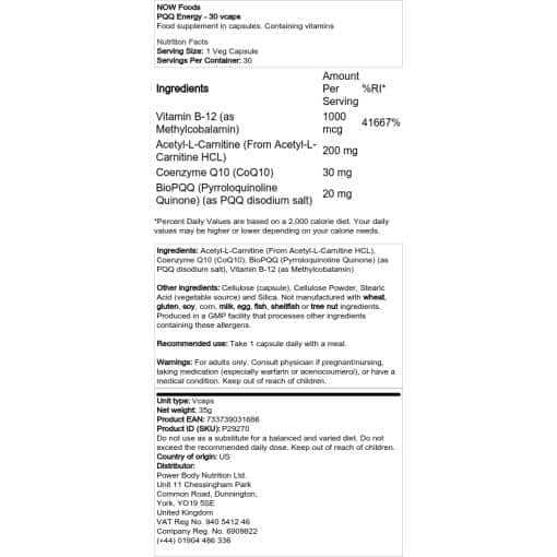 NOW Foods - PQQ Energy - 30 vcaps