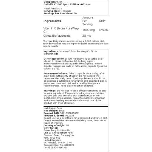 Olimp Nutrition - Gold-Vit C 1000 Sport Edition - 60 κάψουλες