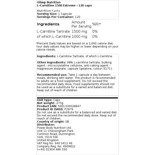 Olimp - Συμπληρώματα - L-Carnitine 1500 Extreme - 120 caps