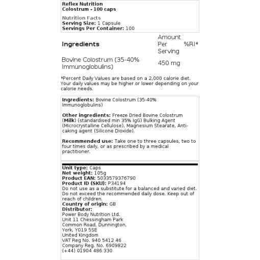 Reflex Nutrition - Colostrum - 100 caps