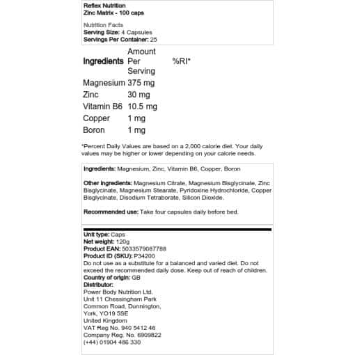 Reflex Nutrition - Zinc Matrix - 100 caps