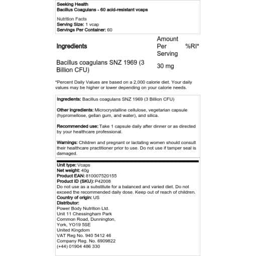 Seeking Health - Bacillus Coagulans - 60 κάψουλες ανθεκτικές στα οξέα