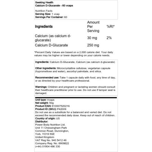 Seeking Health - D-γλυκαρικό ασβέστιο - 60 vcaps