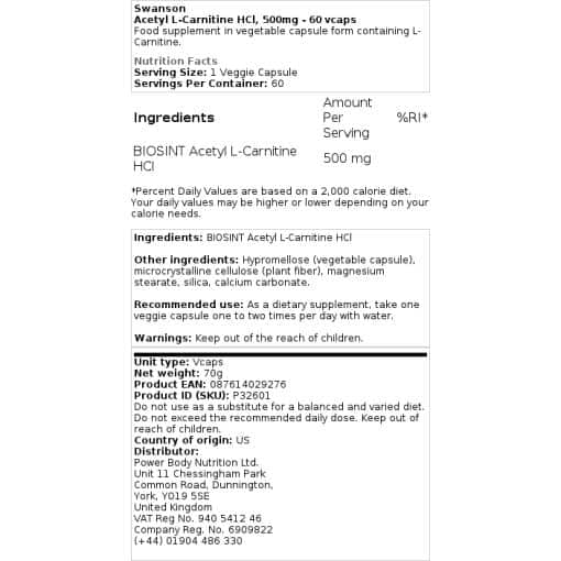 Swanson - Acetyl L-Carnitine HCl