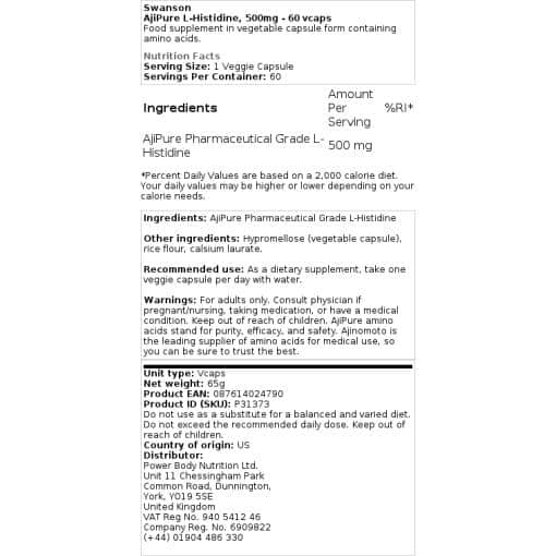 Swanson - AjiPure L-Histidine