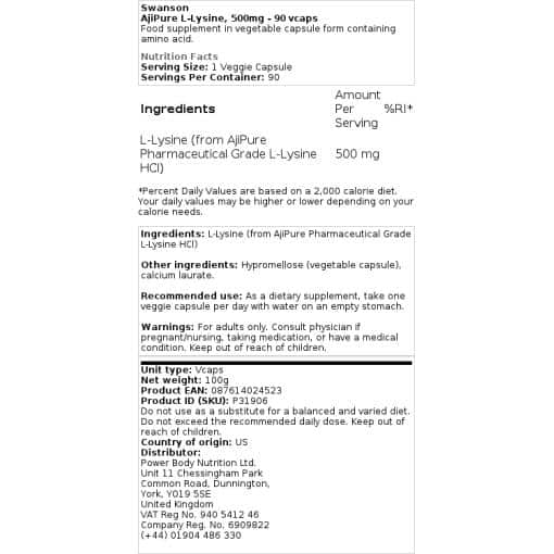 Swanson - AjiPure L-Lysine