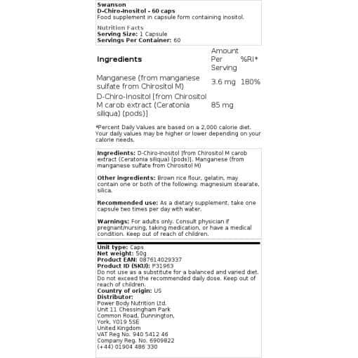 Swanson - D-Chiro-Inositol - 60 κάψουλες