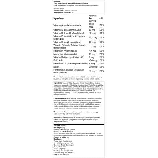 Swanson - Καθημερινή πολυβιταμίνη χωρίς μέταλλα - 30 vcaps