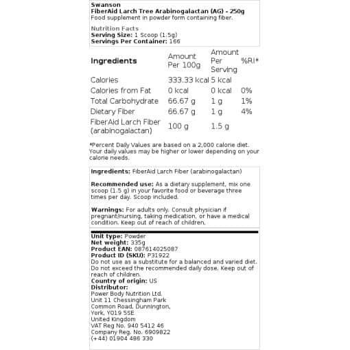 Swanson - FiberAid Larch Tree Arabinogalactan (AG) - 250 γραμμάρια