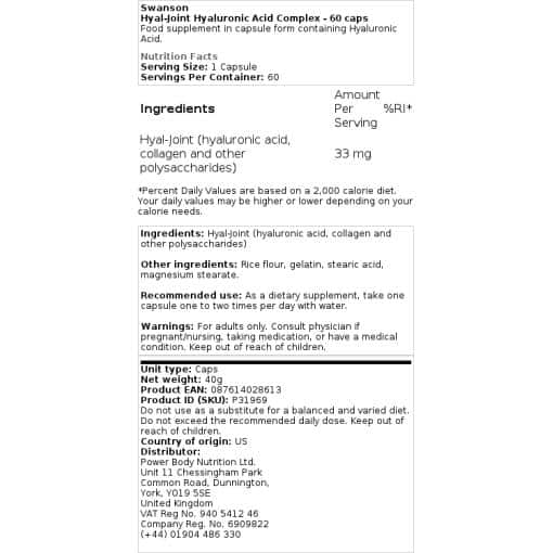 Swanson - Hyal-Joint Hyaluronic Acid Complex - 60 caps
