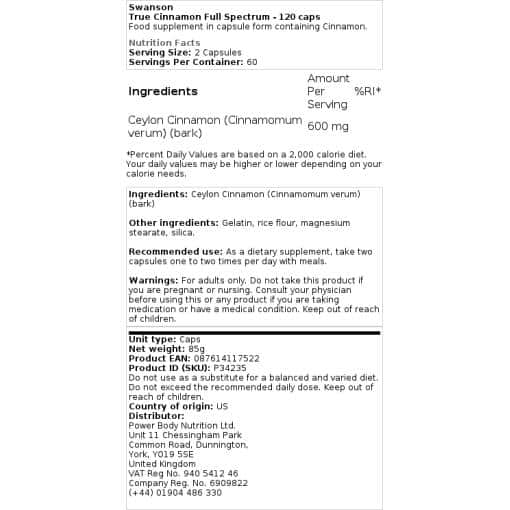 Swanson - True Cinnamon Full Spectrum - 120 κάψουλες