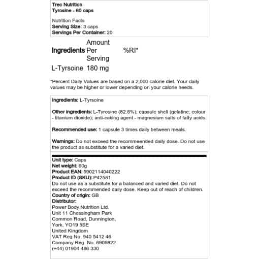 Trec Nutrition - Τυροσίνη - 60 κάψουλες