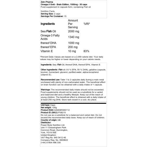 Zein Pharma - Omega-3 Gold - Brain Edition