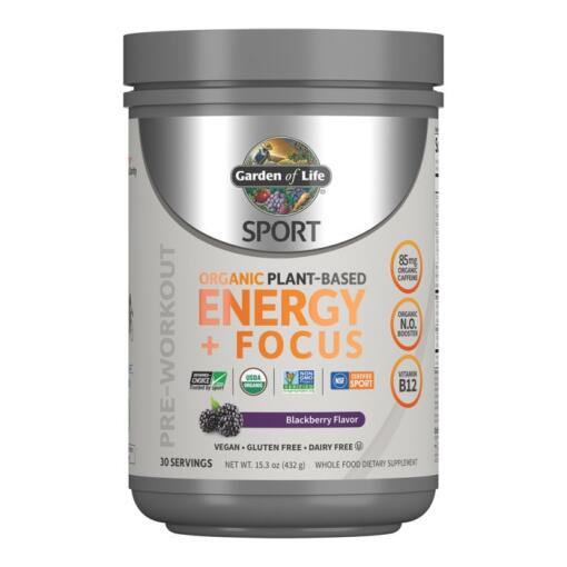 SPORT Økologisk plantebaseret energi + Fokus Brombær 432 g pulver