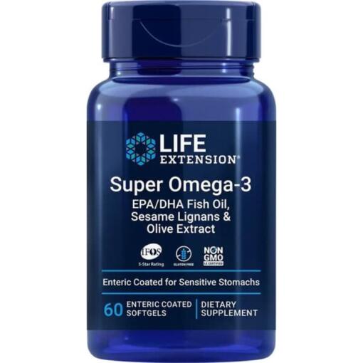 Super Omega-3 EPA/DHA med sesamlignaner og olivenekstrakt - 60 enteric coatede softgels